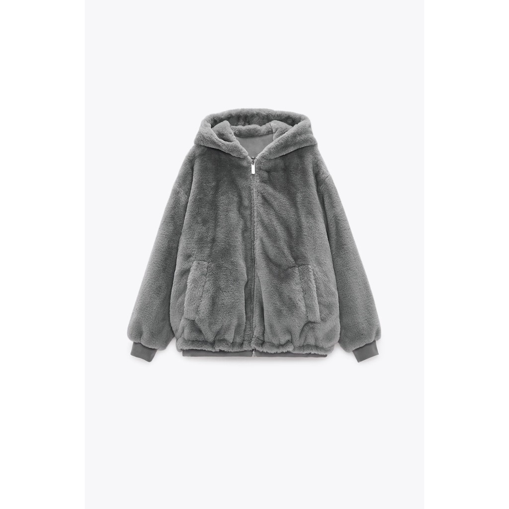 ÁO KHOÁC ZARA XUẤT DƯ TUỒN NỮ CÓ MŨ LÓT LÔNG MẶC ĐƯỢC HAI MẶT MÀU XÁM/KEM - 3046/287