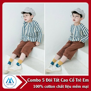MD Combo 5 đôi tất trẻ em mới vớ trẻ em cao cổ tất số nhiều màu chất liệu mềm mại 100% cotton MAIFA