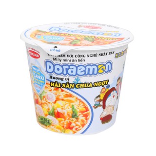 Thùng 12 tô Mì ly mini Doraemon hương vị hải sản chua ngọt 53g