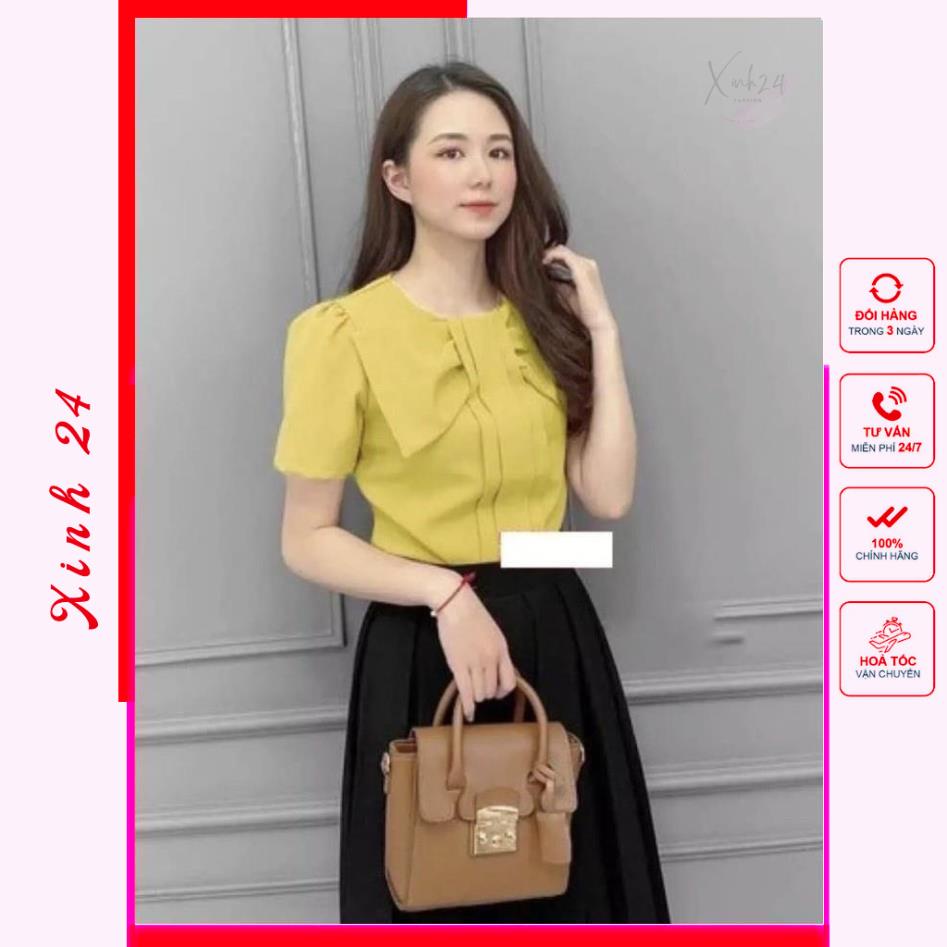Áo sơ mi nữ công sở nơ bảng siêu xinh, hàng thiết kế Form chuẩn | BigBuy360 - bigbuy360.vn