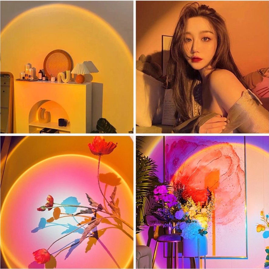 【HOT TIKTOK HÀNG SẴN】ĐÈN LED 16in1 chiếu hiệu ứng bình minh hoàng hôn làm đèn DECOR trang trí, có thể điều chỉnh độ cao