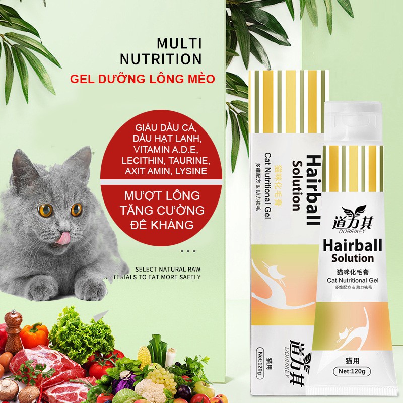 GEL DINH DƯỠNG CHO MÈO HAIRBALL SOLUTION CSP56 CỦA DORIKEY BỔ XUNG VI CHẤT VÀ ĐIỀU HOÀ ĐƯỜNG TIÊU HOÁ CHO MÈO