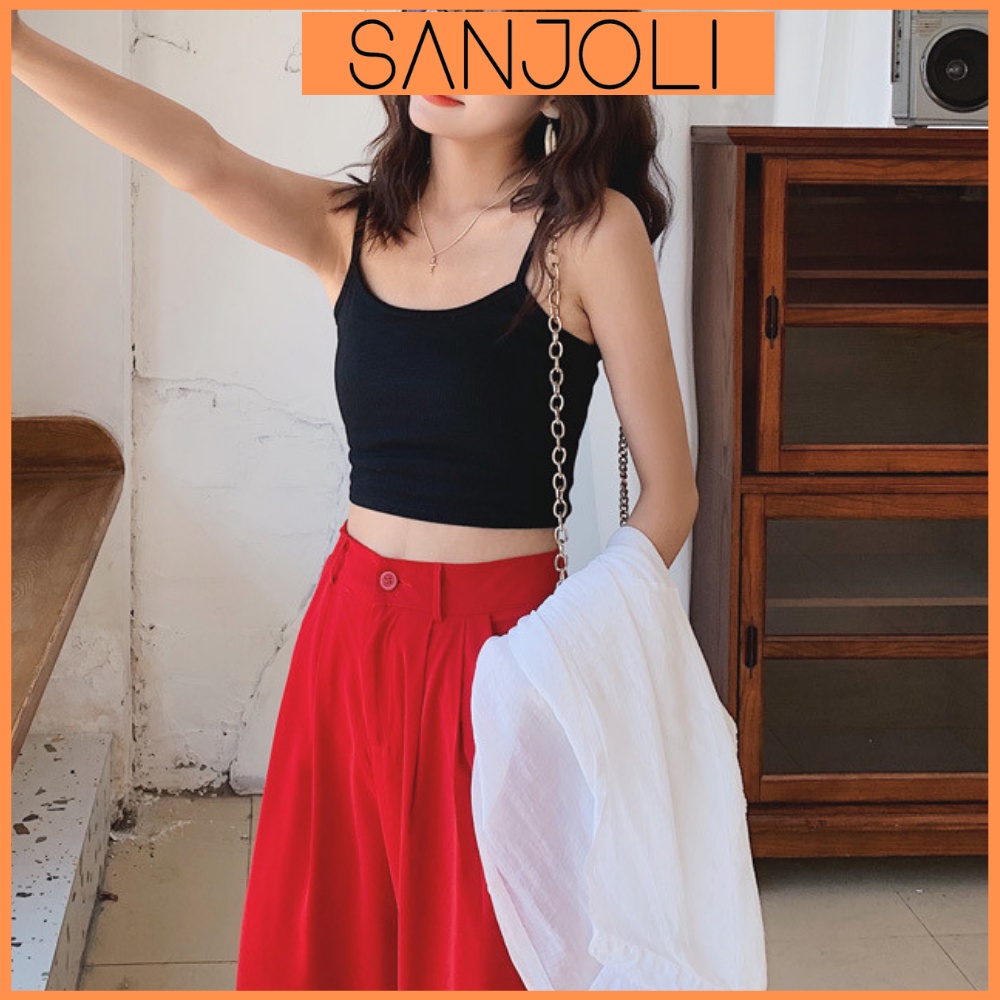 Áo Hai Dây Crt SANJOLI Croptop Kiểu Ôm Body Chất Len Gân Nhiều Màu Trắng Đen Đỏ Xám AO022