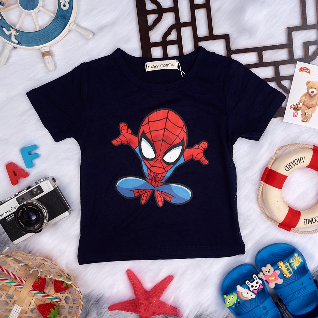 Áo phông cộc tay AF KID cho bé in hình nhện siêu nhân cho bé trai bé gái 7-20kg