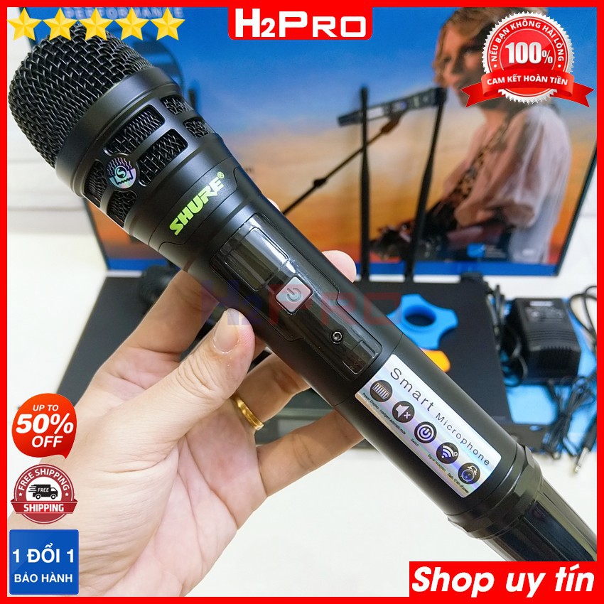 Bộ 02 micro không dây Shure UGX 23 H2Pro-4 râu anten, micro karaoke cao cấp mic hút, tiếng sáng, chống hú (tặng quà 60k)