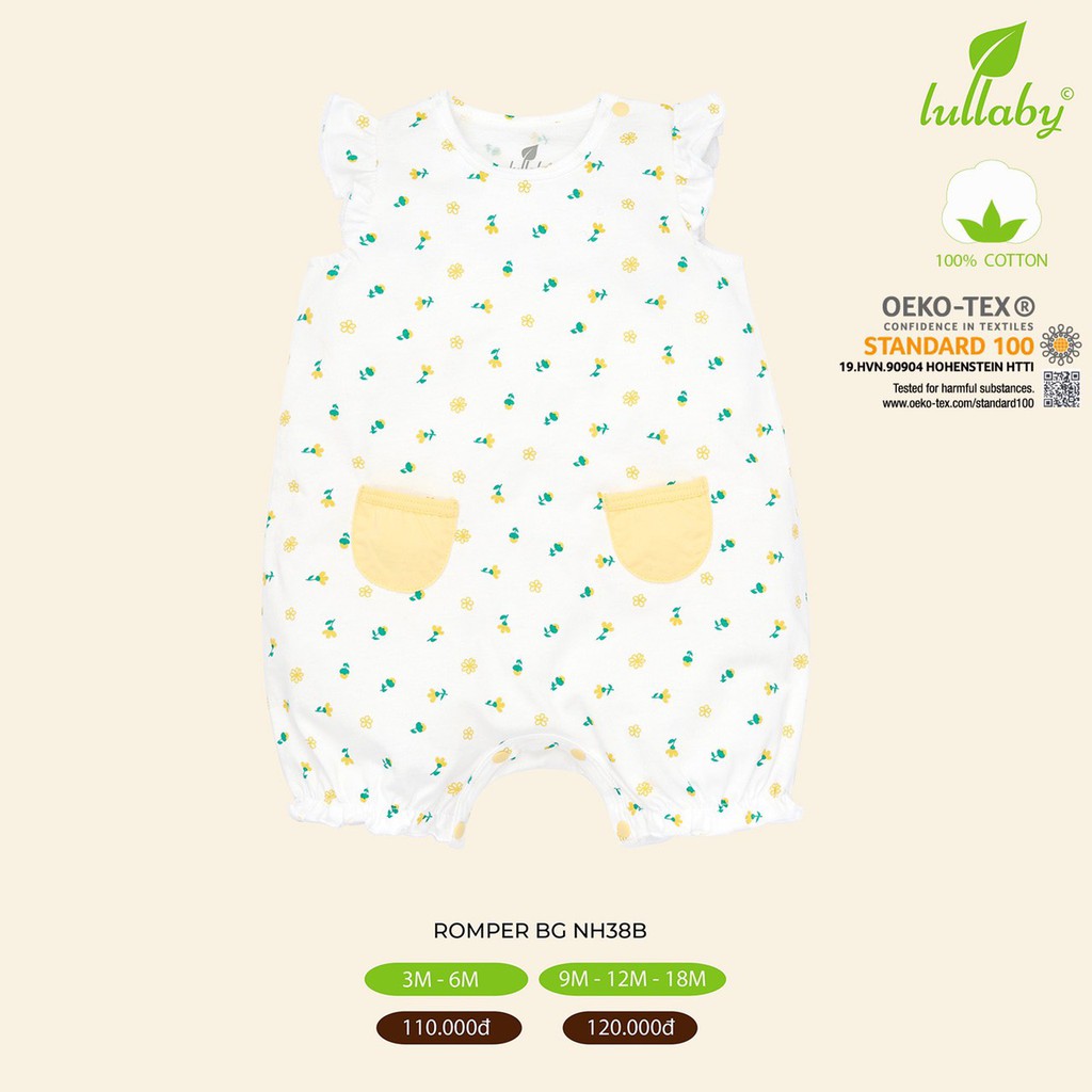 [Chính hãng]Body khuy vai túi bụng in họa tiết cotton cao cấp an toàn cho bé Lullaby chính hãng