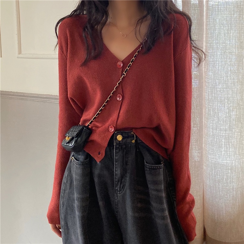 ZHELIHANGFEI Áo Cardigan Dệt Kim Tay Dài Cổ Chữ V Eo Cao Thời Trang