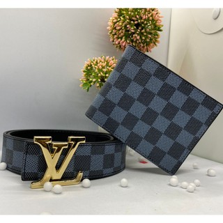COMBO Thắt Lưng Nam/Dây Nịt Nam+ Ví Da Nam Cao Cấp Kẻ Caro Xám, Mặt Khóa Vàng Hiện Đại Da Pu hot 2022