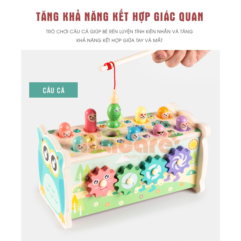 Đồ chơi đập chuột kèm đàn đồ chơi câu cá bằng gỗ 4 trong 1 cho bé từ 1 đến 4 tuổi