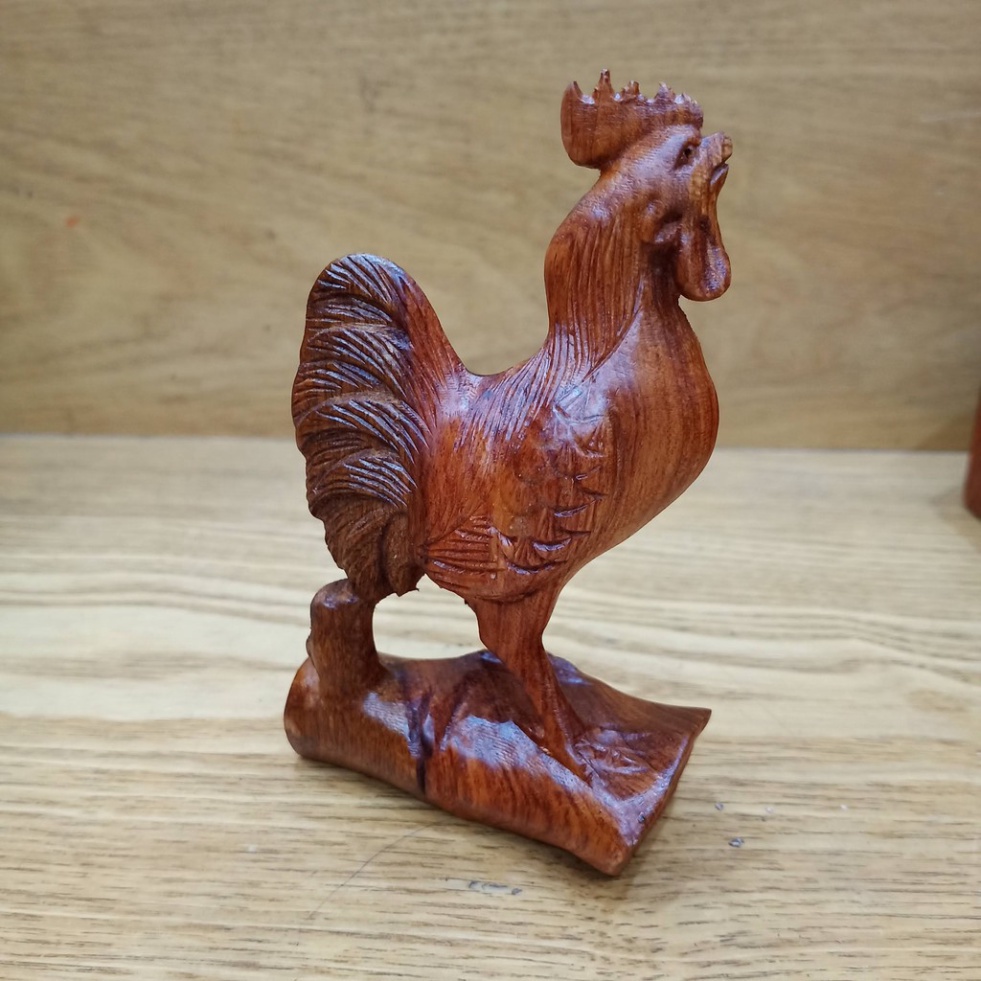 Tượng gà gỗ hương cao 12 cm