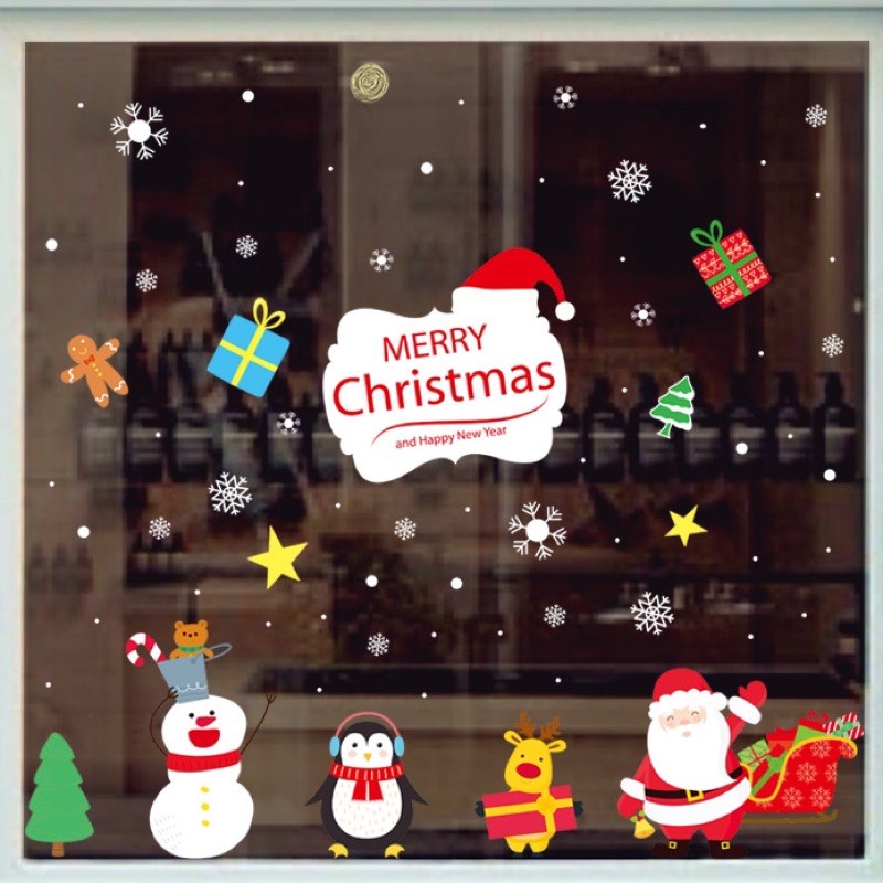 Decal trang trí Noel Hít Tĩnh Điện - Các bạn noel trắng chào lễ