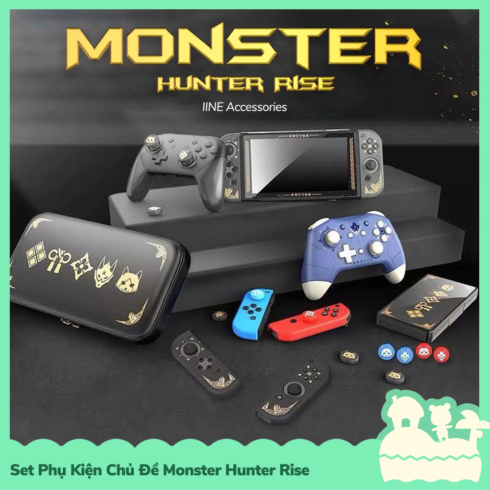 [Sẵn VN] IINE Set Phụ Kiện Túi, Case Ốp, Analog Joycon Cho Máy Game Nintendo Switch Monster Hunter Rise 2