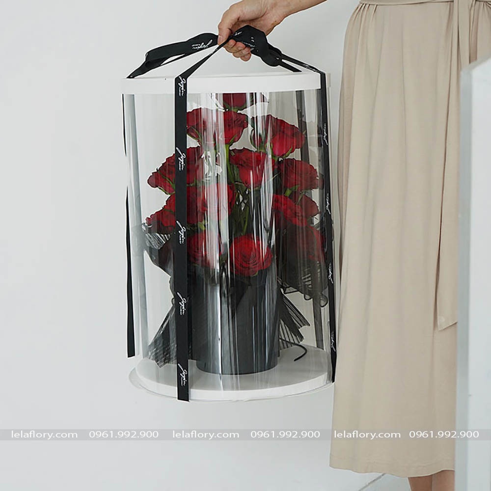 Hộp Mika trụ tròn cắm hoa tươi, hoa sáp - THH0082