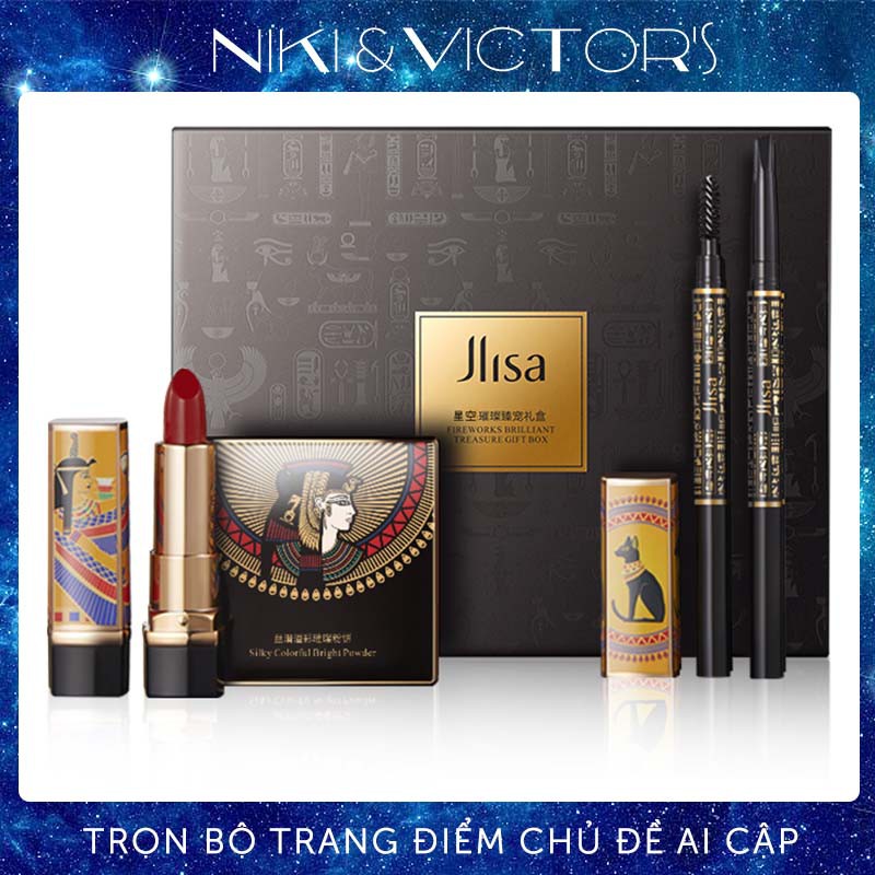 Trọn Bộ Trang Điểm 5 Món Make Up Jlisa Ai Cập Cao Cấp Gồm 1 Phấn Phủ Dạng Nén + 2 Thỏi Son Môi + 2 Chì Kẻ Mày