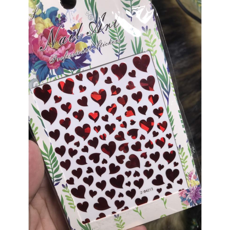 Hình dán móng tay Tim xà cừ đỏ