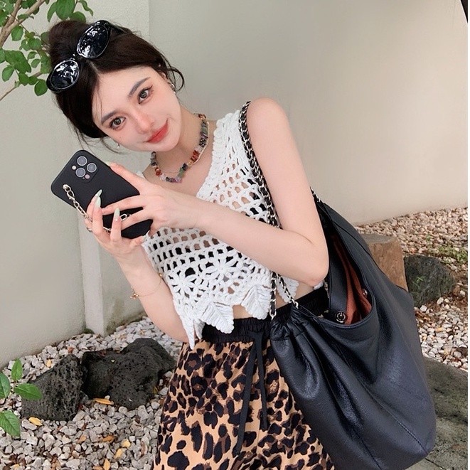 QKOOLE Áo Croptop Dệt Kim Dáng Rộng Phong Cách Hàn Quốc Thời Trang Cho Nữ