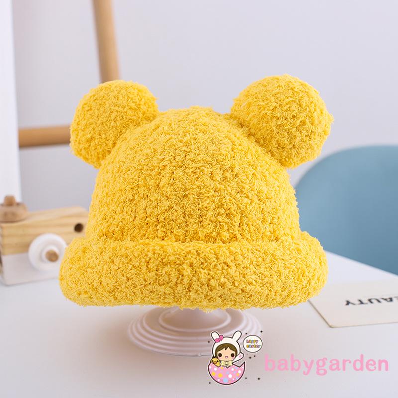 Mũ trùm đầu len lông cừu màu trơn đính hai quả bóng lông xinh xắn thời trang dành cho trẻ em