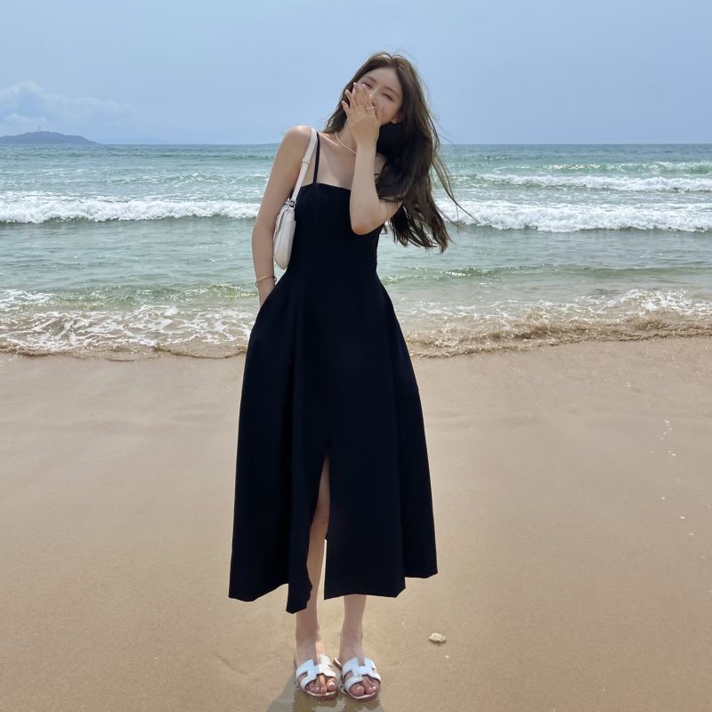 Đầm Màu Đen Cỡ Lớn Phối Khóa Kéo Phong Cách Hàn Quốc Thời Trang Cho Nữ