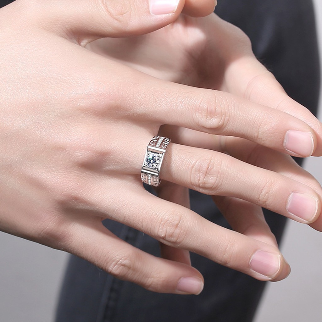 Nhẫn bạc 925 dành cho nam đám cưới với nhẫn kim cương có thể điều chỉnh thời trang
