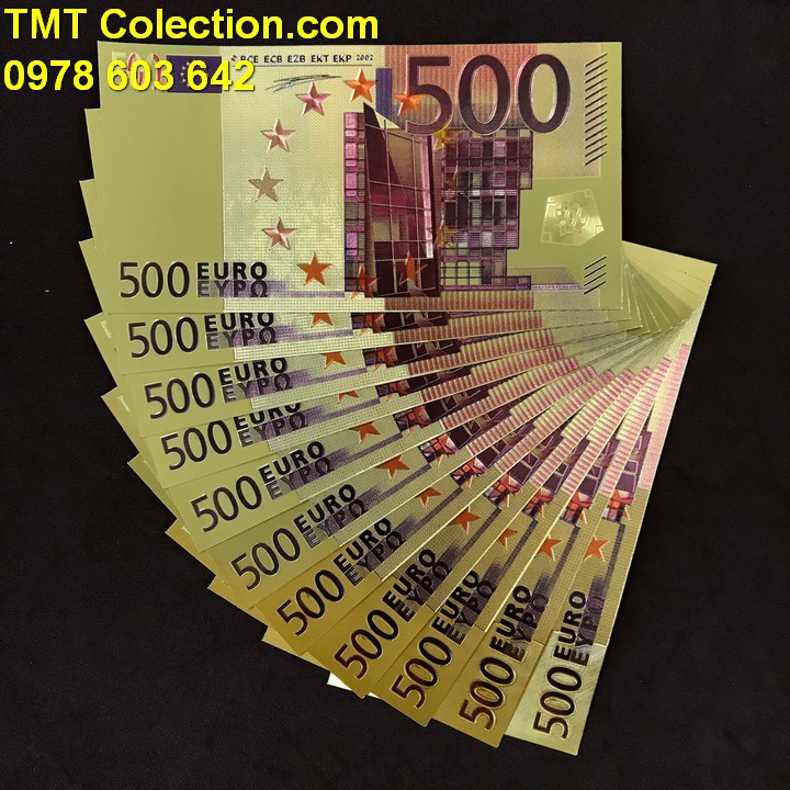 Tiền 500 EURO mạ vàng; Tờ tiền màu vàng ánh kim sáng bóng; Dài 16cm, rộng 8cm- SP000146