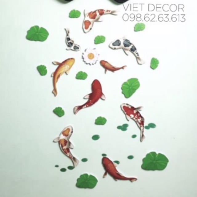 TRANH DECOR Dán tường Trang trí Nhà cửa – Bộ tranh Dán tường Hồ Cá Koi -  Fomex Dày dặn, Có sẵn băng keo đi kèm