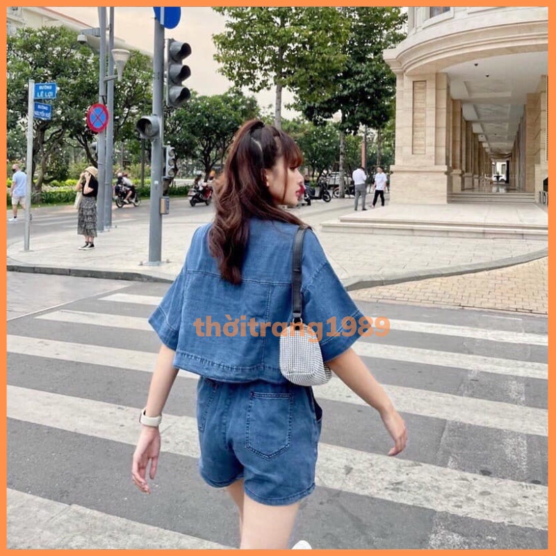SET ÁO CROPTOP QUẦN SOOC HOT HIT THOITRANG1989 áo jean form rông