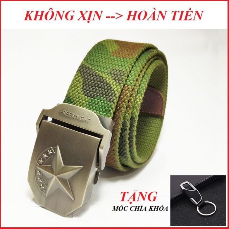 Thắt lưng lính vải bố Mặt Sao Free Kinght thép không gỉ, Thắt lưng Nam quân đội siêu bền đẹp Xịn