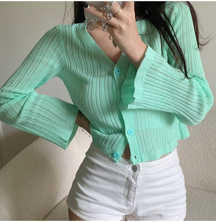 Áo Croptop Dệt Kim Màu Trơn Thiết Kế Cổ Chữ V Nữ Tính | BigBuy360 - bigbuy360.vn