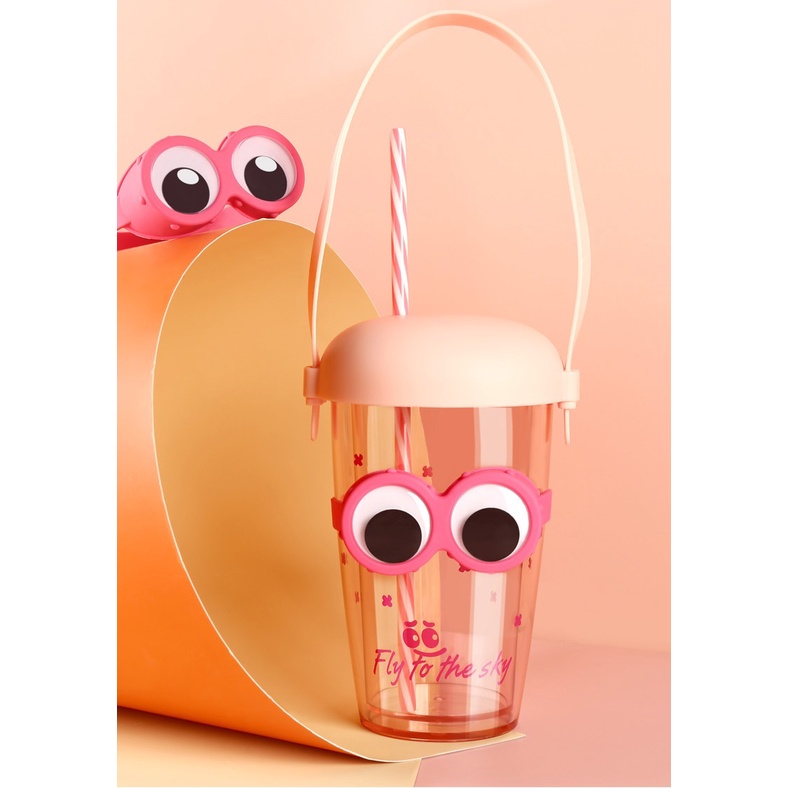 Bình nhựa có ống hút đeo mắt kính cực cute 270ml