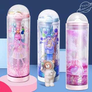 Hộp Bút Đa Năng Hình Trụ Trong Suốt, Hình Ảnh Dễ Thương Dành Cho Bé Gái Tiểu Học Tặng Kèm Đồng Hồ