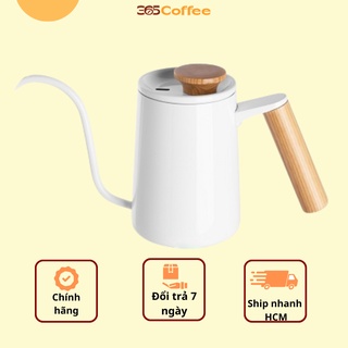Ấm rót cà phê vòi ngỗng pha pour over, drip cán gỗ