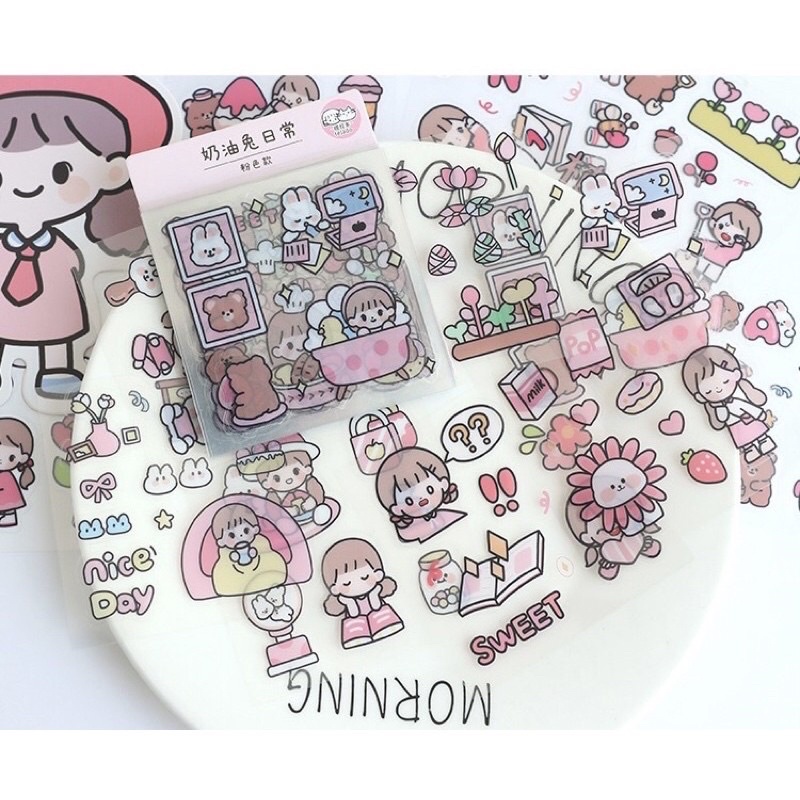 🌸Set 20 tấm sticker telado cô gái và bé thỏ hoạ tiết dễ thương🌸
