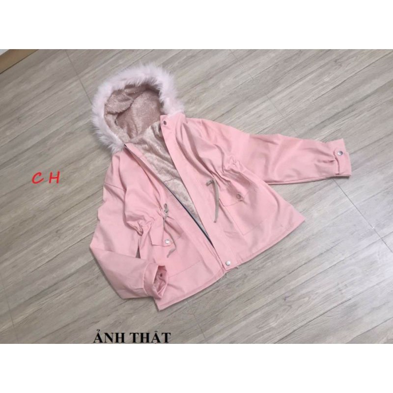 Áo khoác kaki lót lông nữ rút eo lót lông hàng đổ shop màu đen đẹp | BigBuy360 - bigbuy360.vn