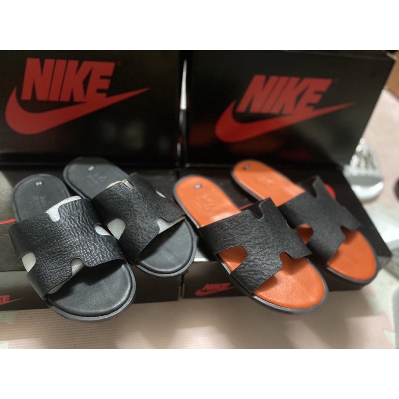 Dép hermes Full đen ,  dép hm quai ngang đế cam cao cáo hàng Full hộp