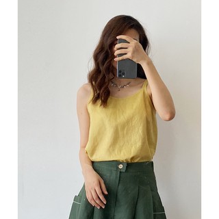 Áo 2 dây basic vàng vải linen tự nhiên