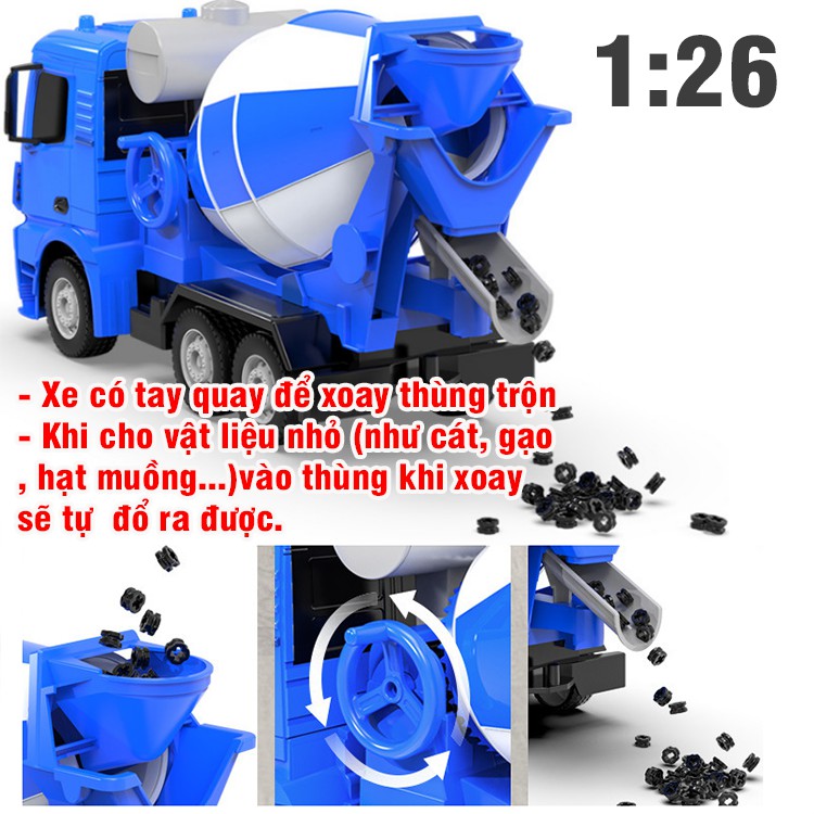 Xe bê tông Mixer Truck đồ chơi trẻ em mô hình tỉ lệ 1:26 bằng nhựa cao cấp hãng Double E