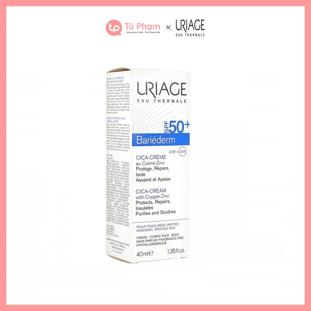 Kem Chống Nắng Uriage Bariederm-Cica Creme SPF 50+ 40ml