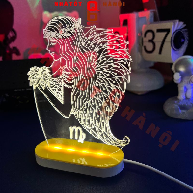 Tranh led 3D cung hoàng đạo kèm đế led phát sáng có thể sử dụng làm đèn ngủ hoặc đèn trang trí để bàn