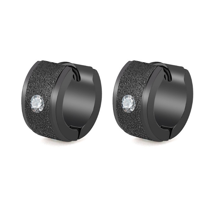 Bông Tai Nam Nữ Unisex Bản To Có Chạm Cát Titan Ko Đen TT 4152 - 1 Cặp