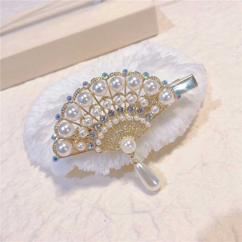 Kẹp Tóc Hình Quạt Đính Ngọc Trai Phong Cách Vintage Thanh Lịch Dành Cho Nữ
