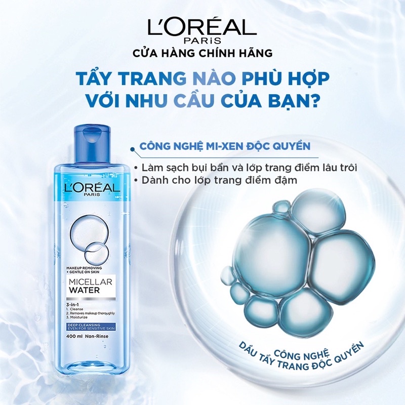 Nước tẩy trang cho mọi loại da L'Oreal Paris 3-in-1 Micellar Water 400ml