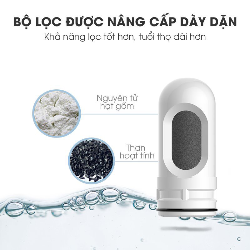 (BH 1 Năm)Bộ lọc nước tại vòi 5 lớp lọc, ABS cao cấp hạt nguyên tử gốm và than hoạt tính đảm bảo sức khỏe, dễ dàng lắp