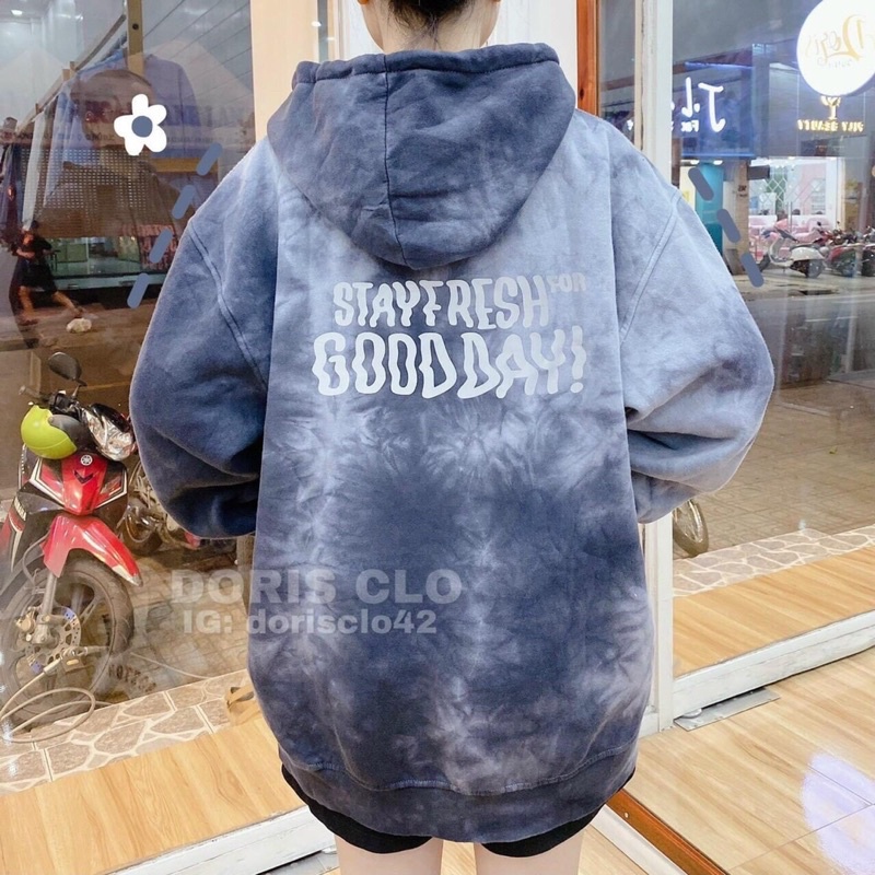 Áo Hoodie Nỉ Loang Có Mũ Tay Dài Chữ Goodday Unisex Dáng Rộng Hot Hit