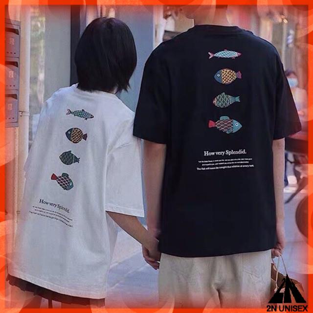Áo thun tay lỡ form rộng - phông nam nữ cotton oversize - T shirt con cá - 2N Unisex