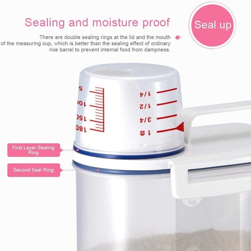 Hộp Nhựa Trong Suốt Đựng Gạo Có Cốc Đong Chống Côn Trùng Chống Ẩm Tiện Dụng