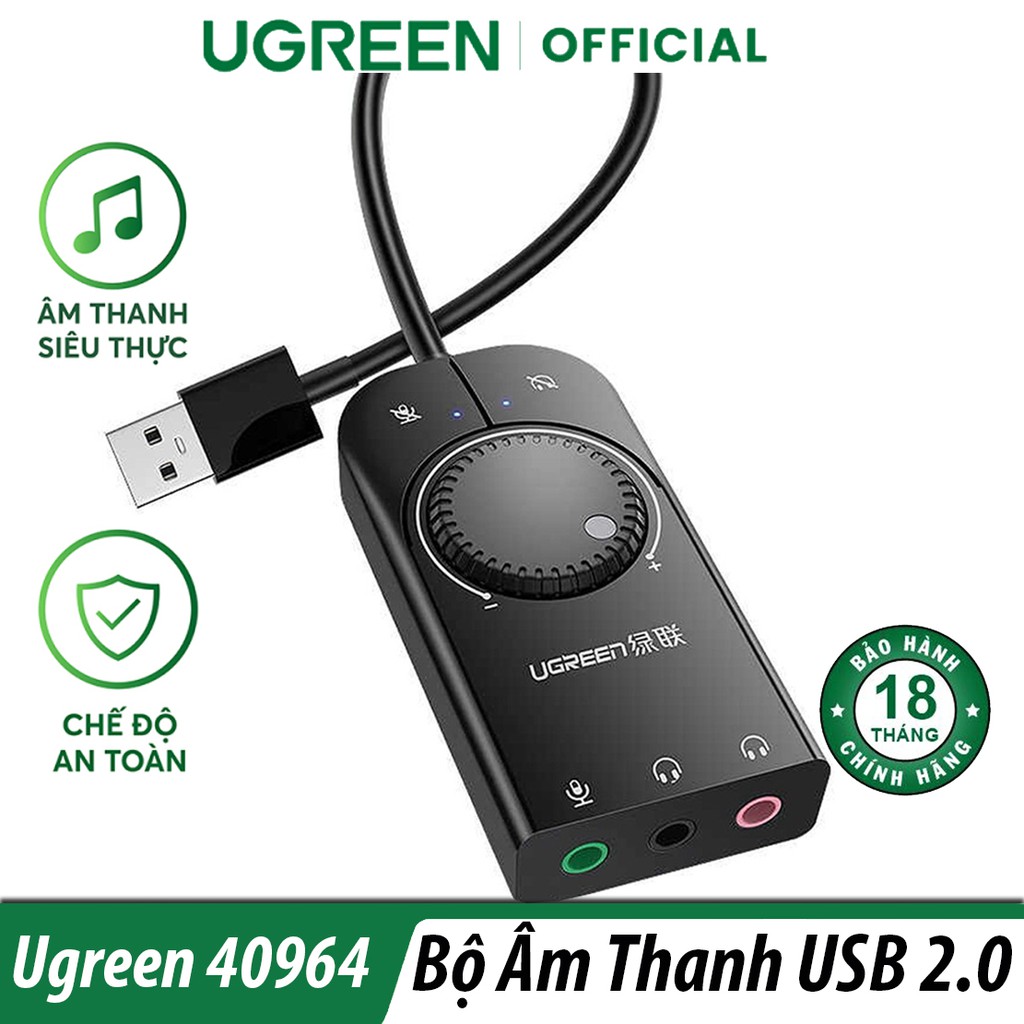 Cáp Chuyển USB 2.0 Sang Mic Kèm Audio 3.5mm Ugreen 40964 Chính Hãng