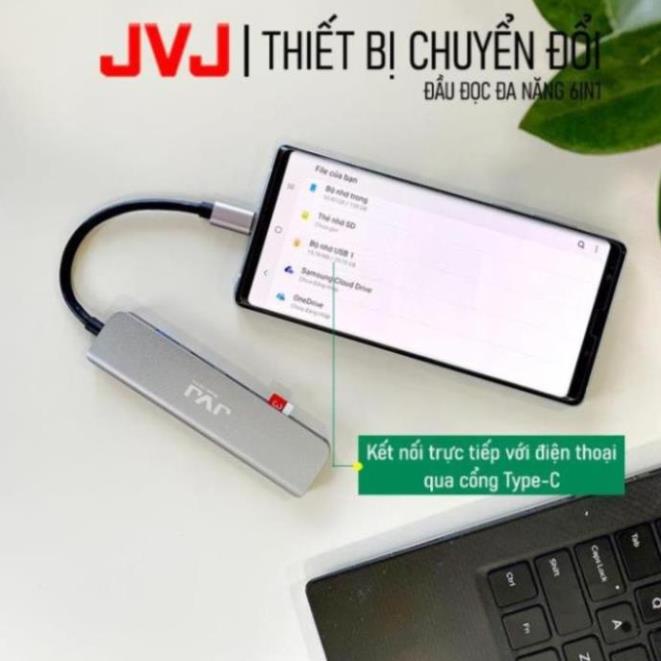 Hub type C USB C6 JVJ 6 trong 1 đa năng cổng chuyển đổi chia cổng USB 3.0 tốc độ 500Mb/s SD, TF, 4K,HDMI cho MacBook lap