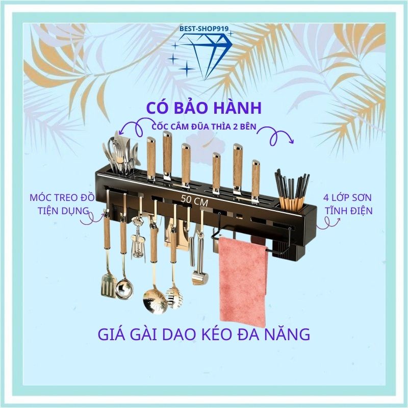 Kệ Gài Dao Kéo Dán Tường Bằng Thép Không Rỉ Sơn 4 Lớp Tĩnh Điện Có Móc Treo Giá Kệ Để Đồ Nhà Bếp Cao Cấp