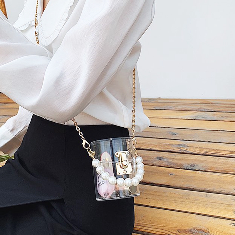 Túi Đeo Vai Bằng Pvc Trong Suốt Đính Ngọc Trai Phối Dây Xích Cá Tính Dành Cho Nữ | BigBuy360 - bigbuy360.vn