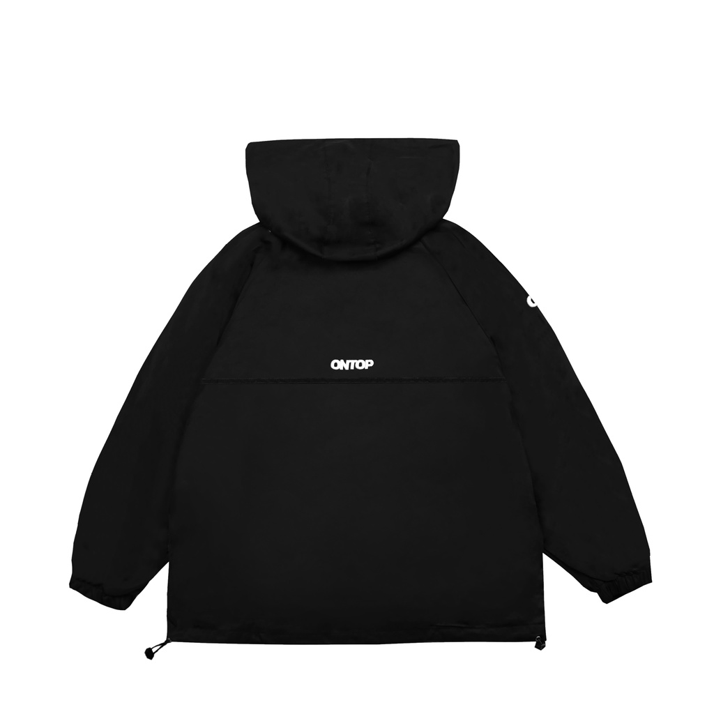 Áo khoác dù local brand nam nữ 2 lớp màu đen, có nón ONTOP Rubber Tag Jacket